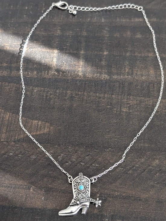The Unbranded Brand Jewelry - Silver Boot Pendant Necklace with Turquoise Accent - Women Jewelry